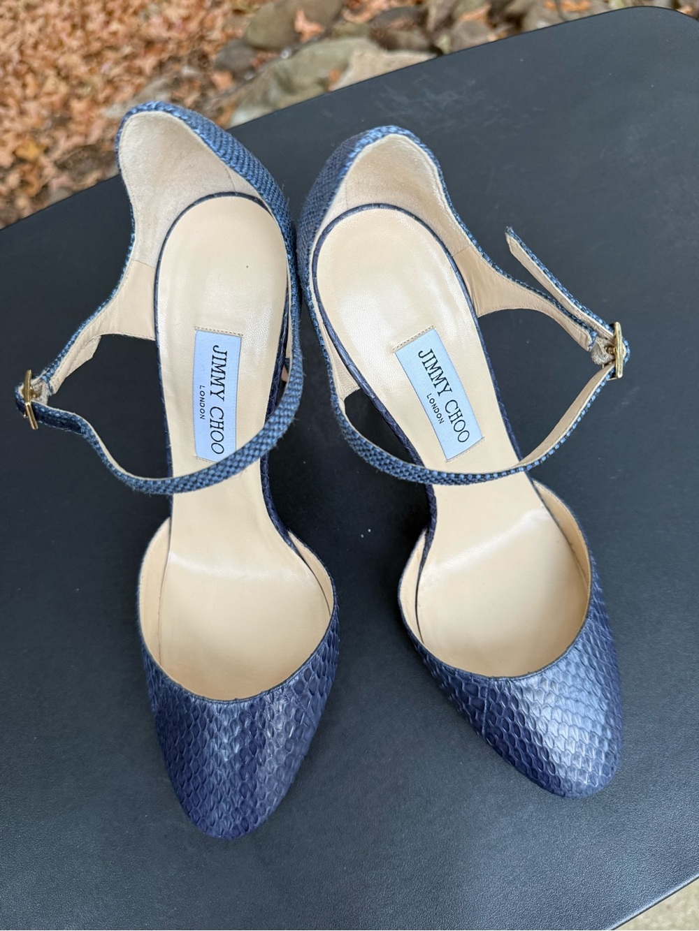 Jimmy Choo Navy Textured Pointed Slingback Pumps